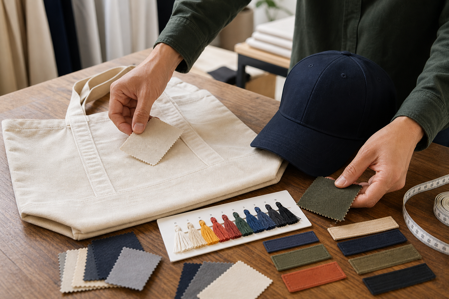 Choisir les tissus et les détails de décoration pour les sacs et les casquettes personnalisés