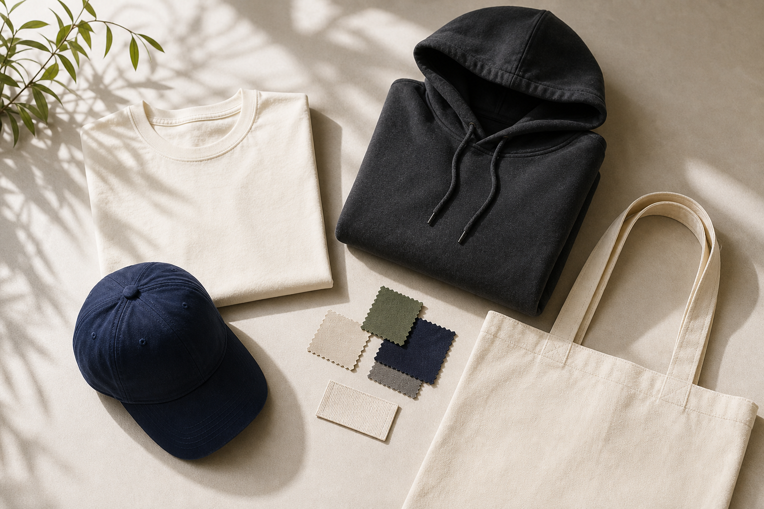 Vêtements basiques avec un sac fourre-tout en toile personnalisé et une casquette de baseball personnalisée