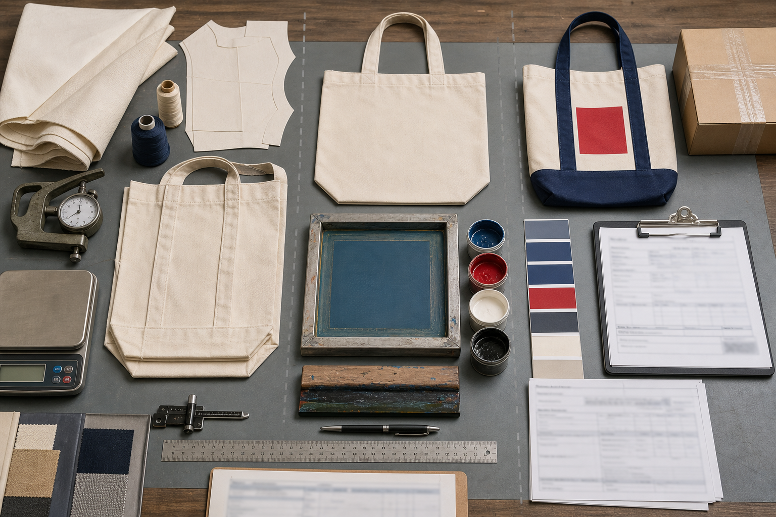 USA tote bag manufacturer verification desk comparing domestic cut and sew, domestic decoration and mixed production routes