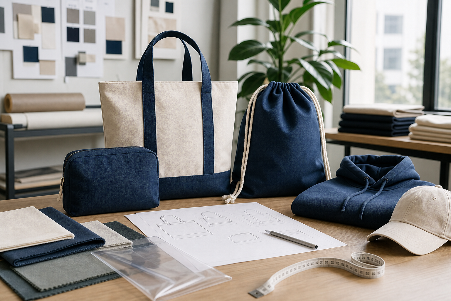 Custom bag and apparel product development materials and samples