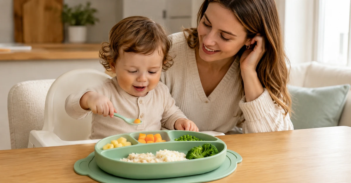 Baby using silicone divided feeding plate