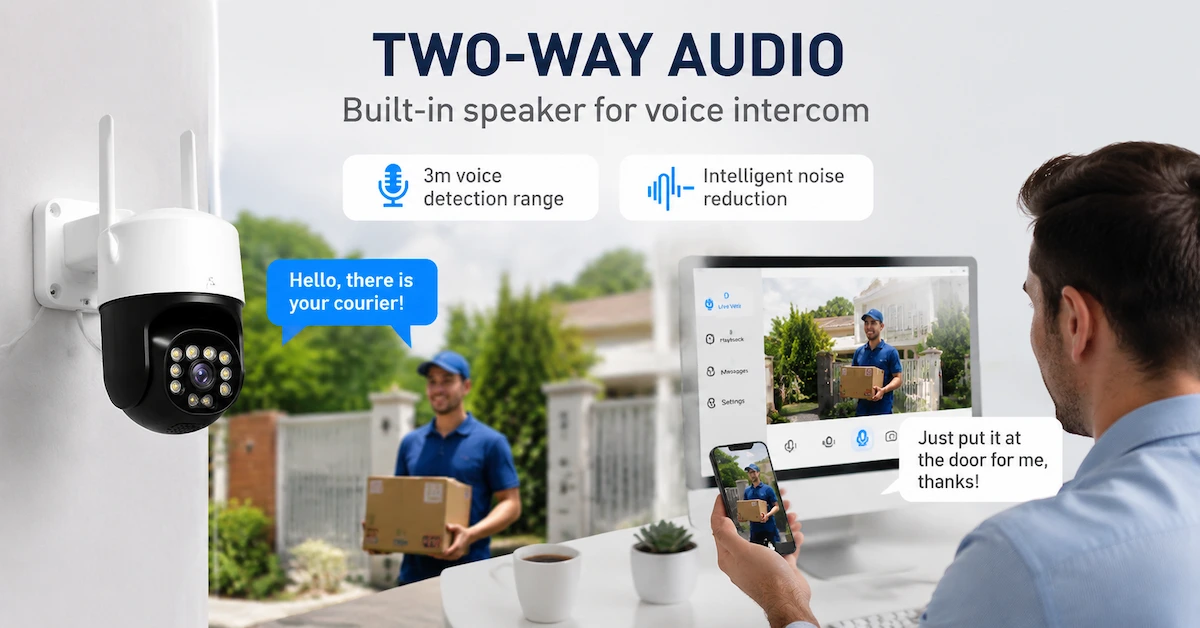 Cloud camera two way audio intercom scene