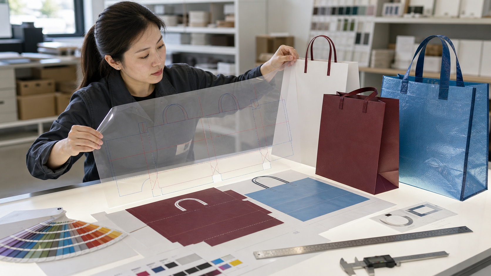 Shopping bag dieline prepress approval
