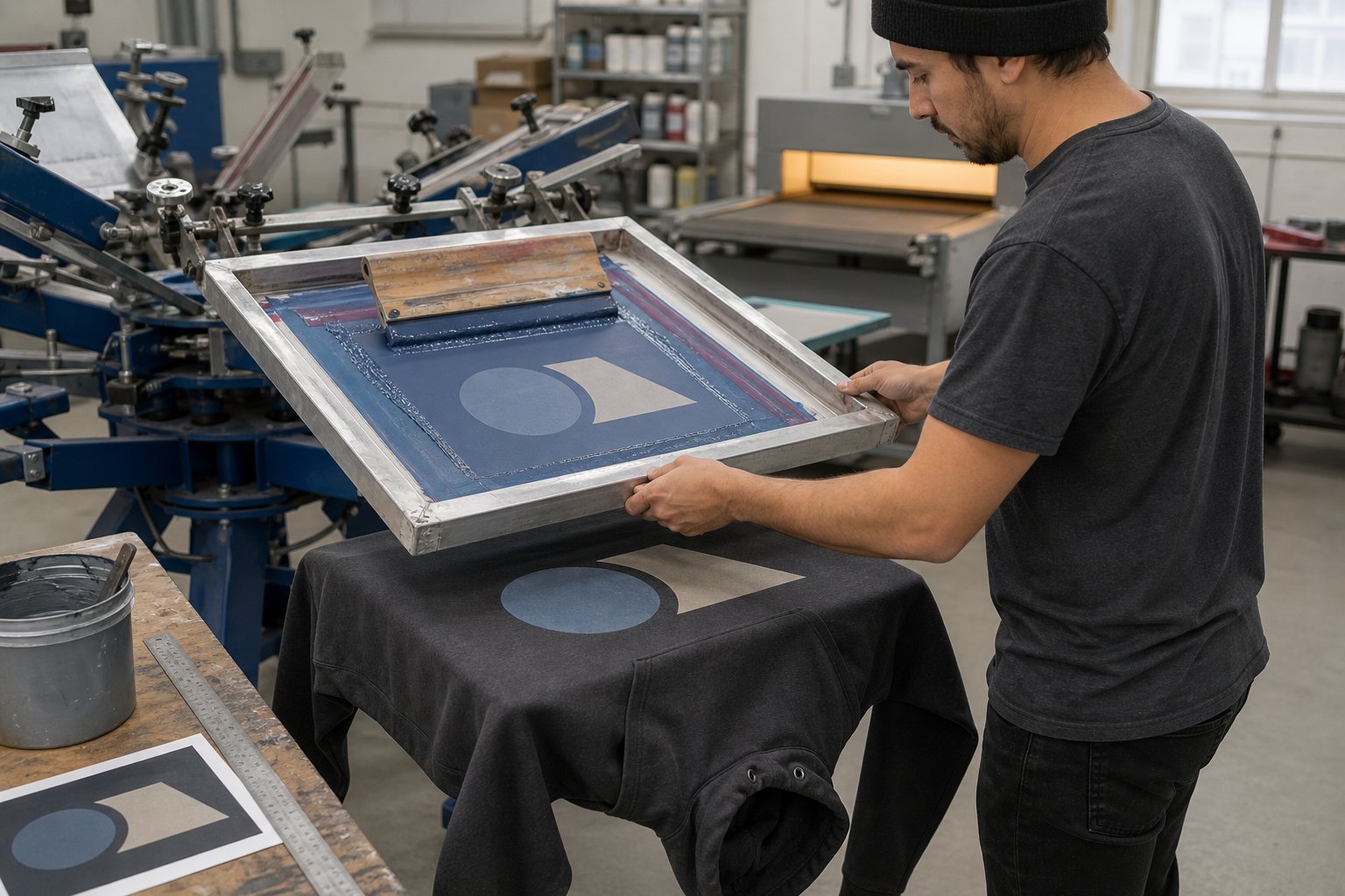 Alignement de la production d'impression sérigraphique sur sweat-shirt