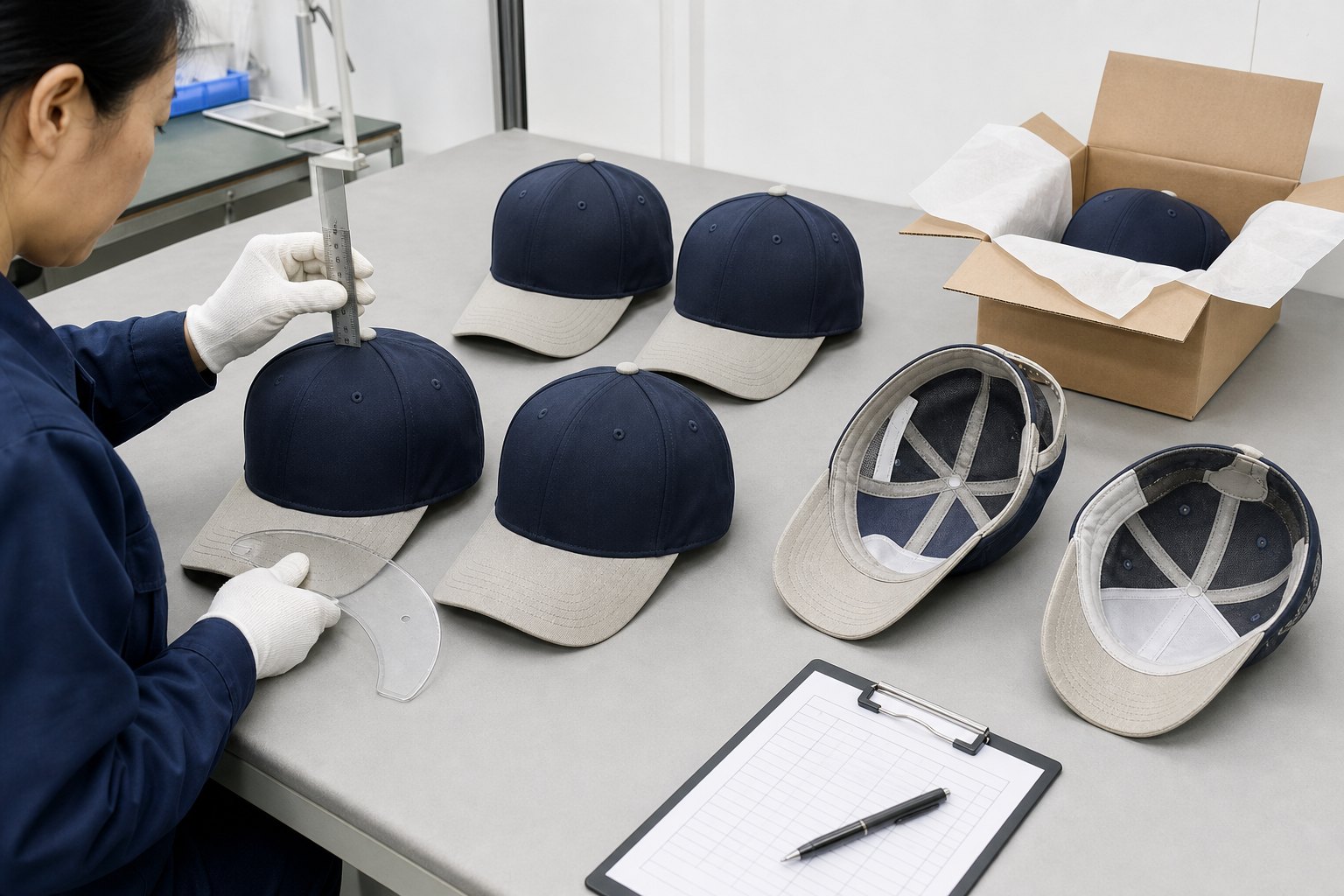Contrôle qualité et emballage en vrac des casquettes de sport
