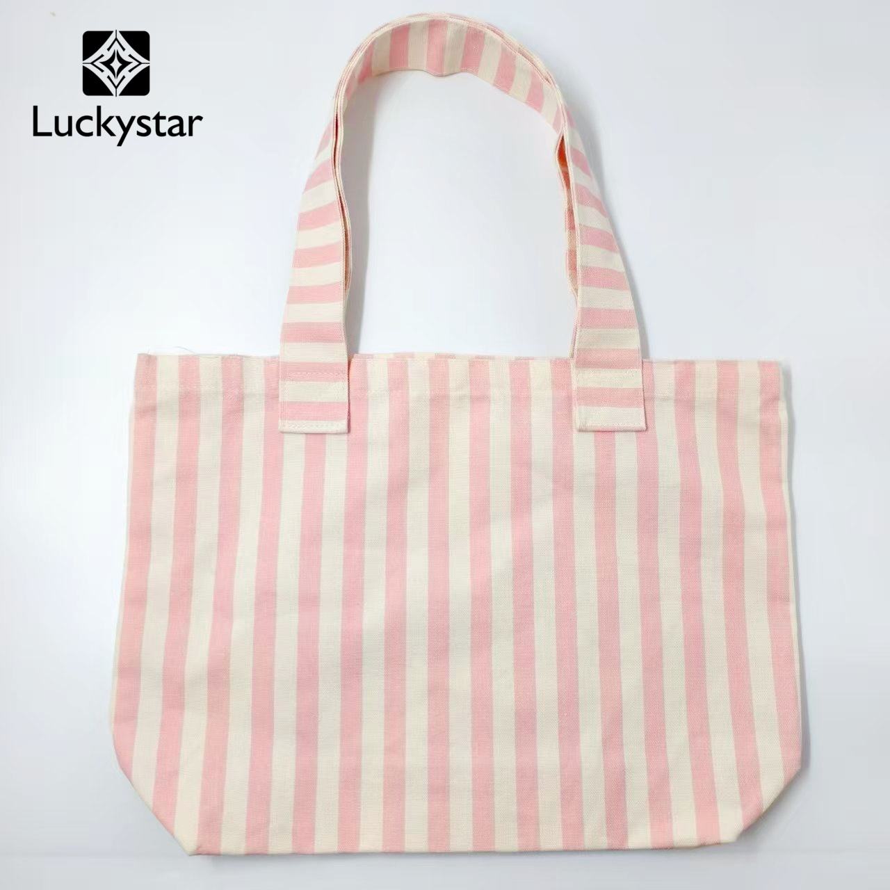 Sac cabas en toile rayée véritable de LUCKYSTAR (présentation produit)