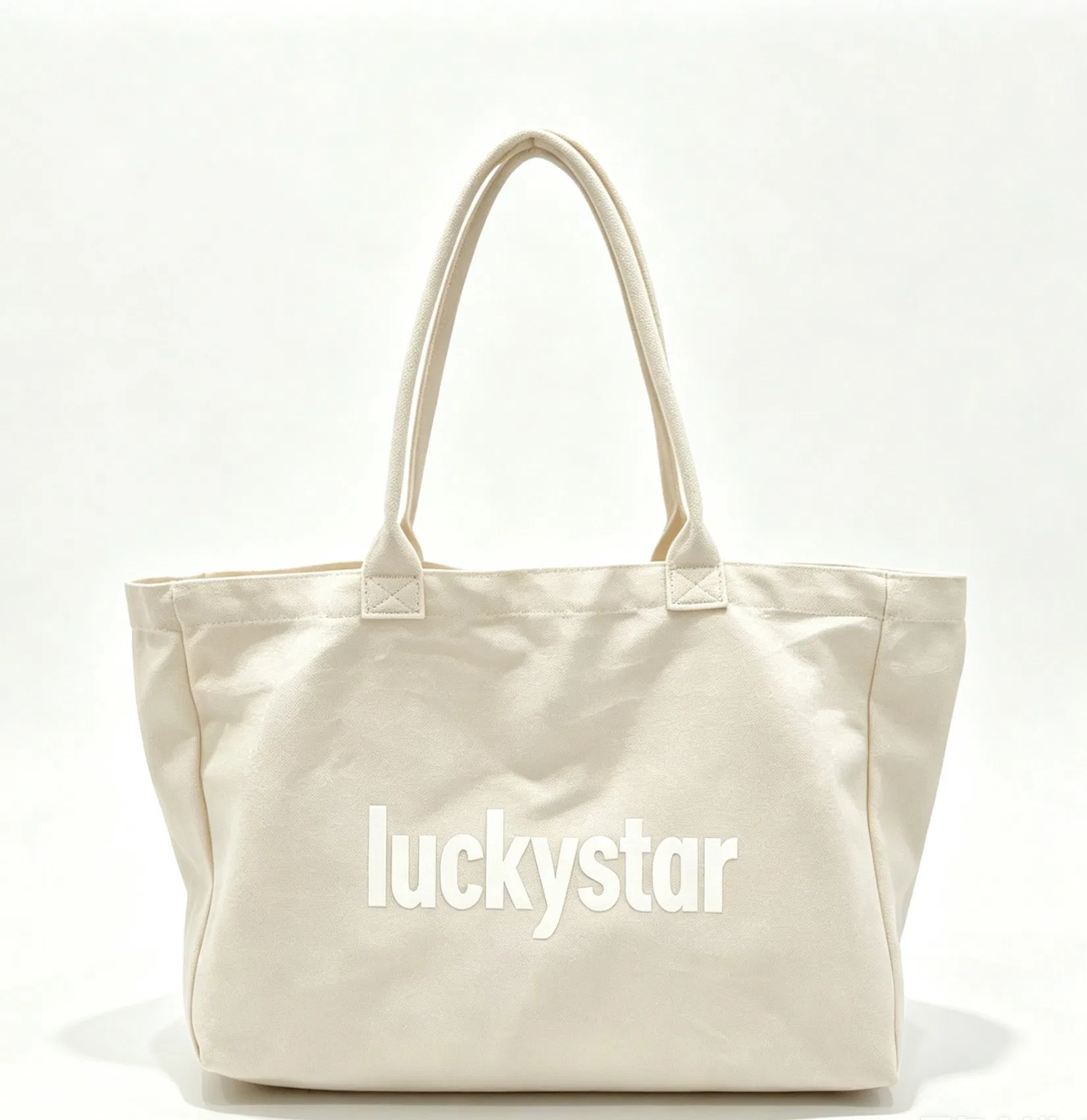 Cream LUCKYSTAR canvas shopping bag shown as a retail campaign format example