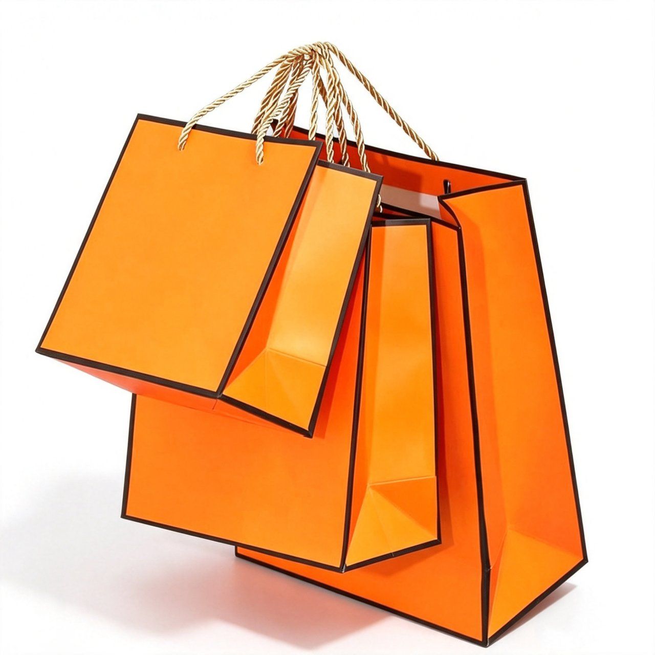 Orange paper shopping bags in several sizes