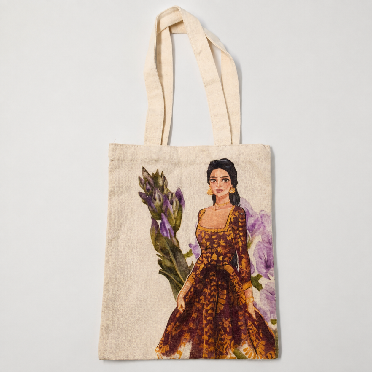 Référence produit du sac cabas en toile crème imprimée