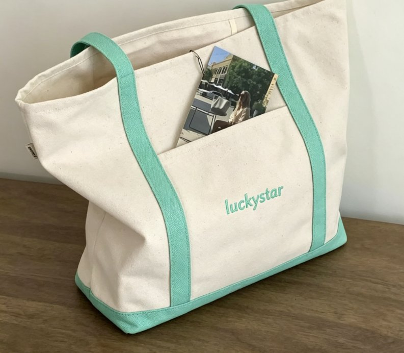LUCKYSTAR reusable canvas shopping bag with reinforced contrast handles