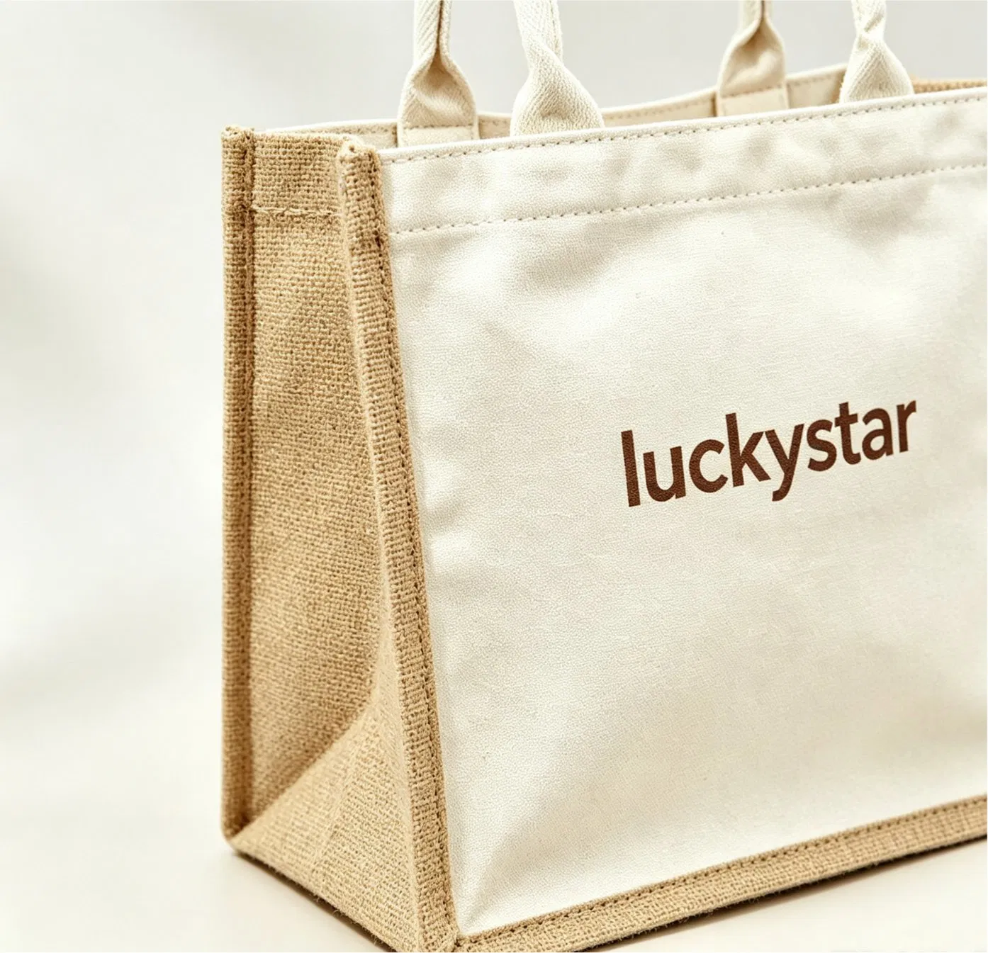 Close view of a LUCKYSTAR reusable bag panel, seam and side construction