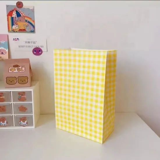 Yellow plaid paper shopping bag product photograph