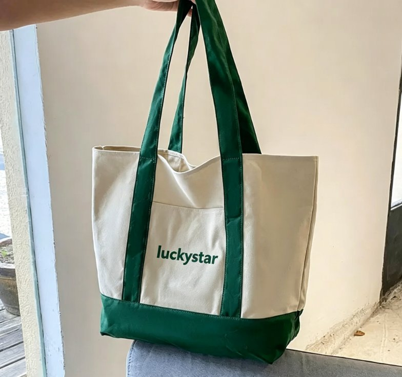LUCKYSTAR shopping bag sample with long handles and reinforced lower panels