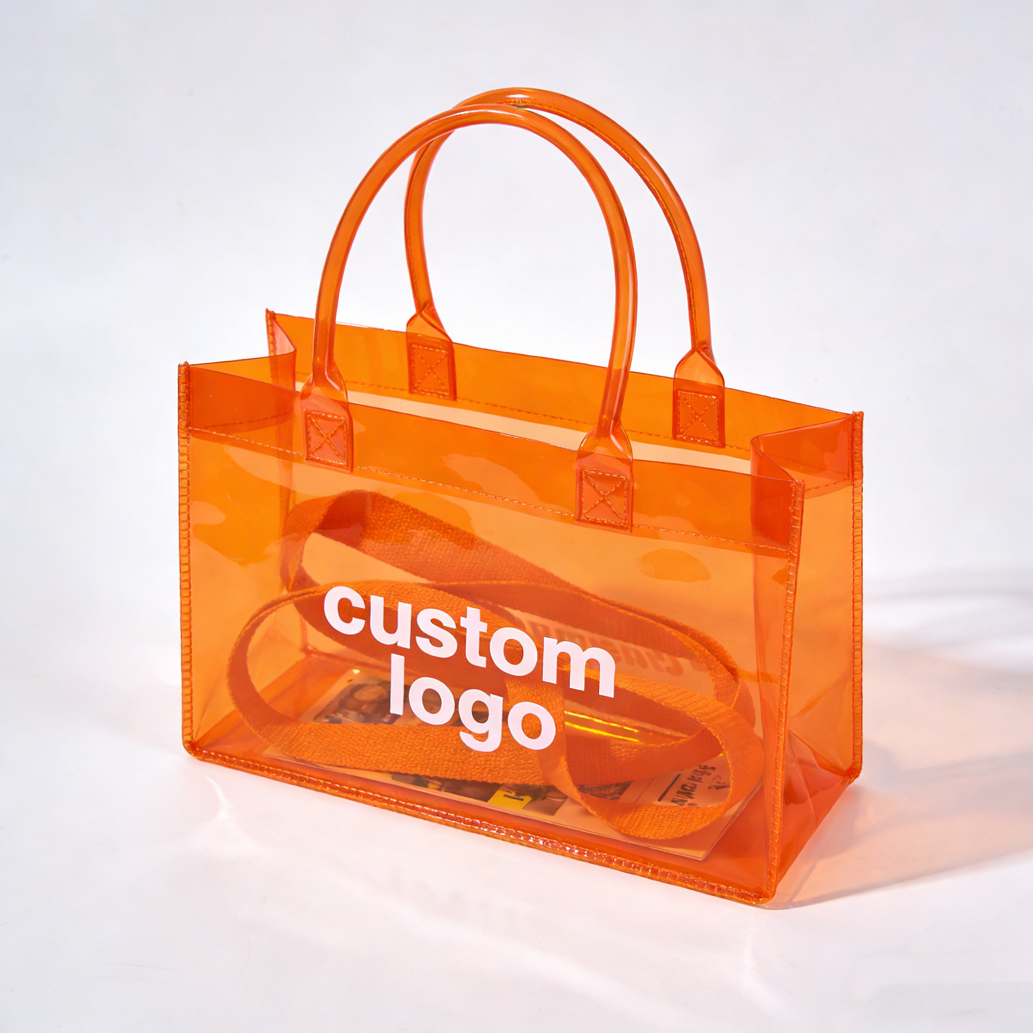 Orange transparent bag sample angle for construction and artwork matching