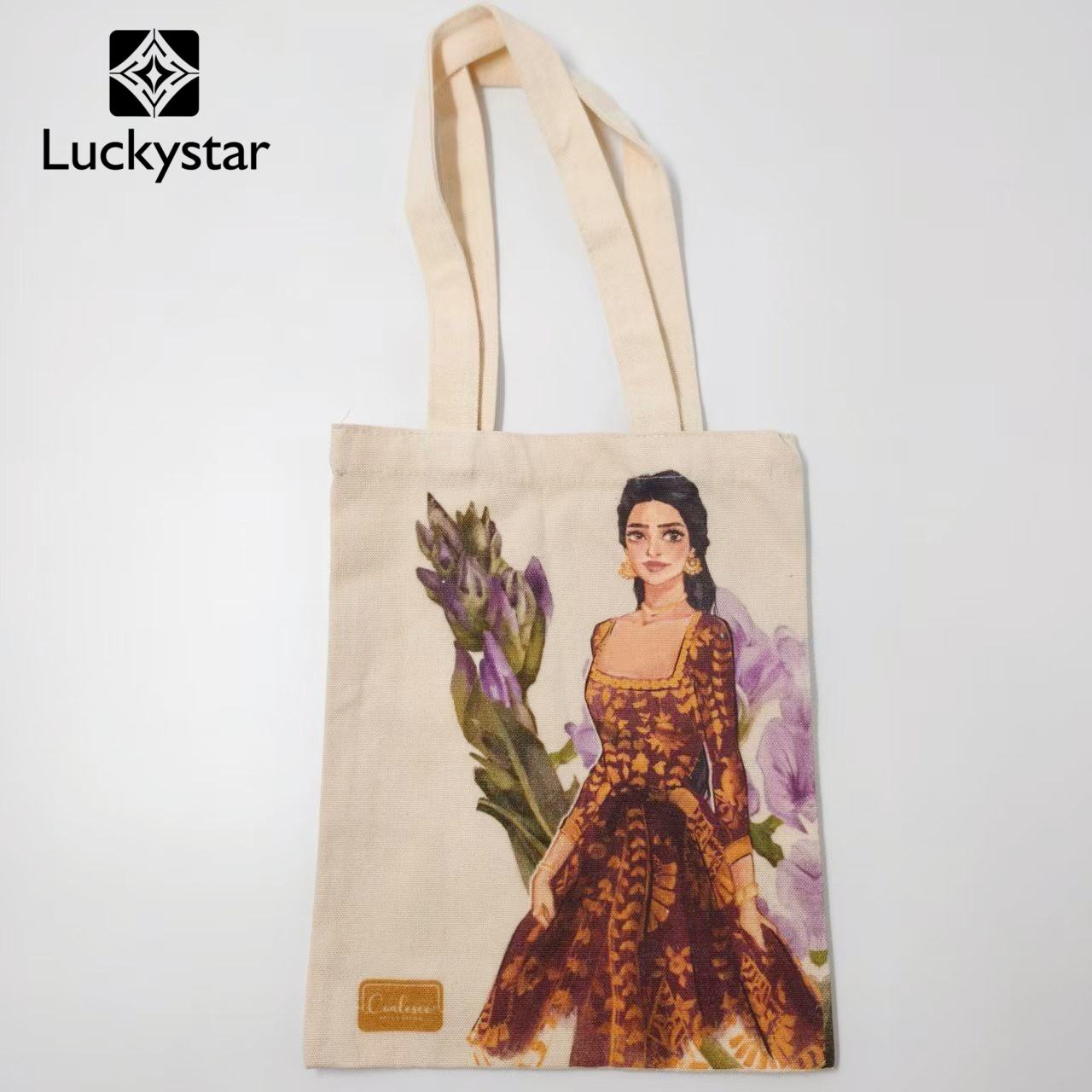 Exemple de sac cabas imprimé LUCKYSTAR montrant l'impact de la couverture du visuel sur l'évaluation du produit