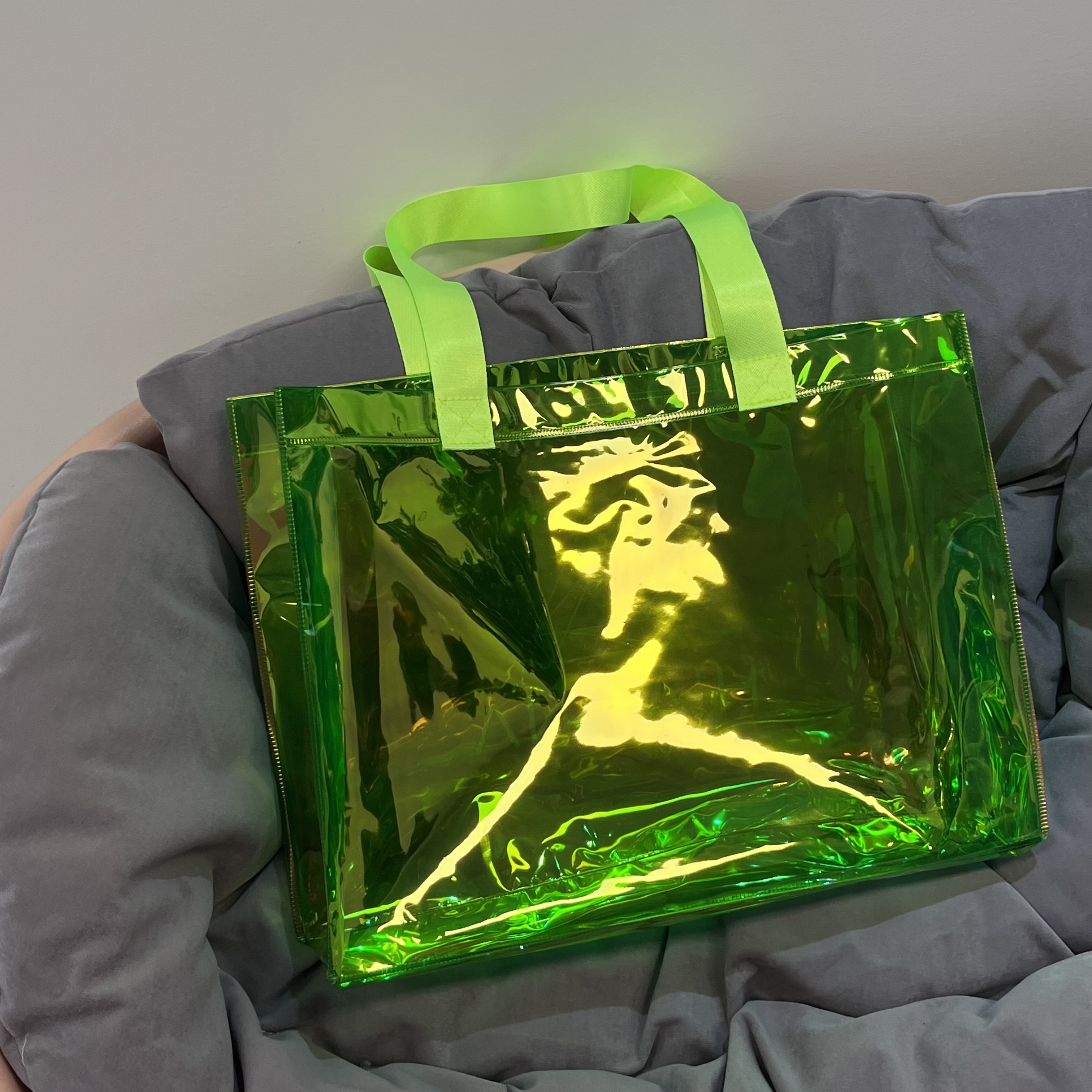 Sac shopping réfléchissant vert avec poignées en sangle de la gamme de produits LUCKYSTAR