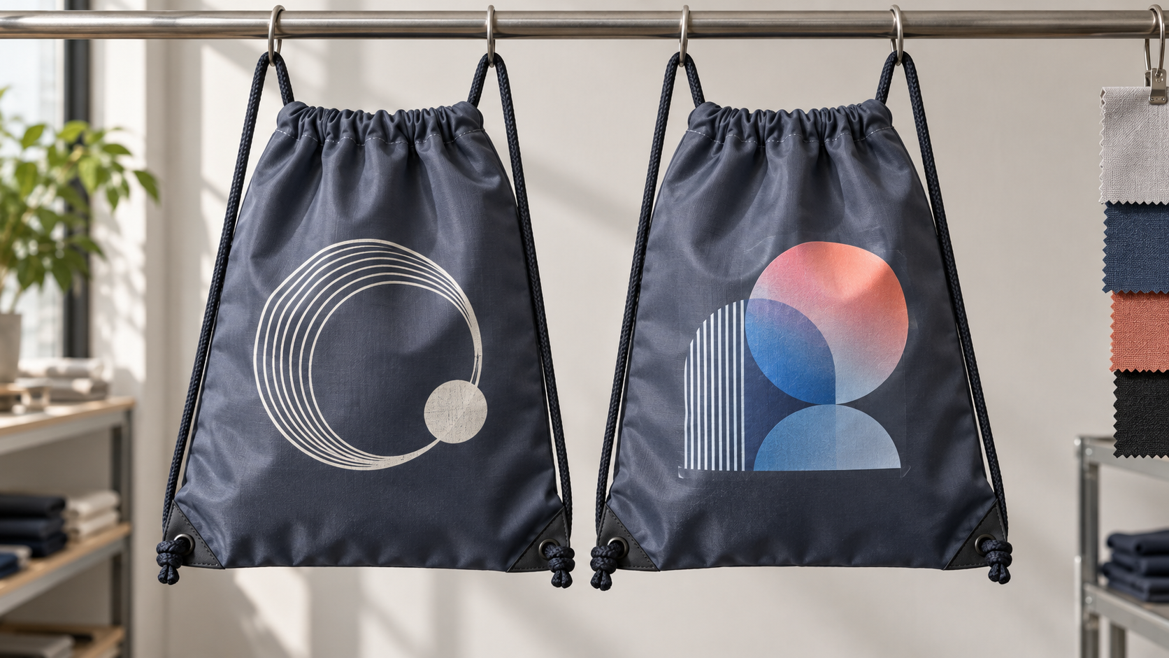 Screen print and heat transfer drawstring bags