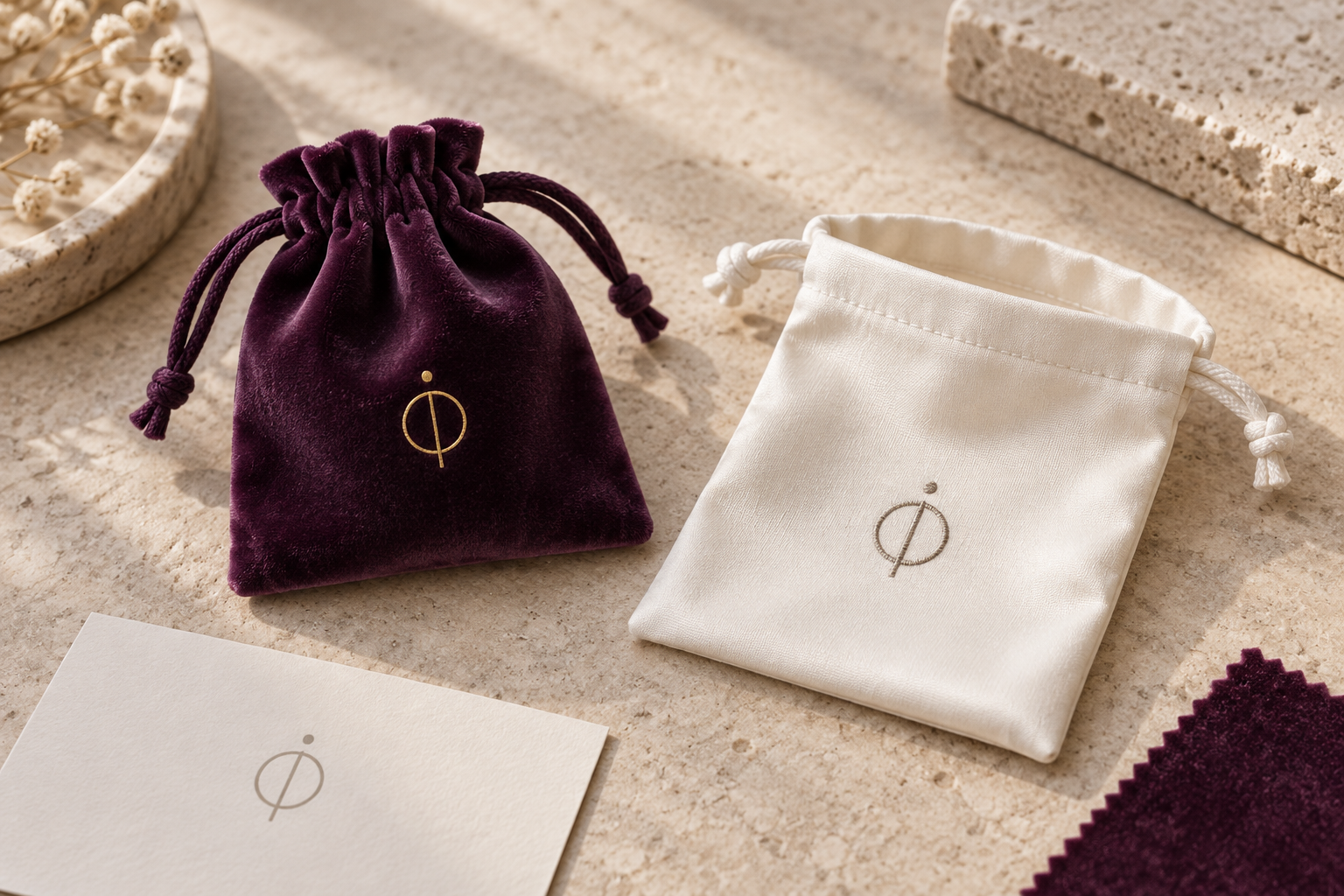 Foil Stamping and Embroidery for Luxury Drawstring Pouches
