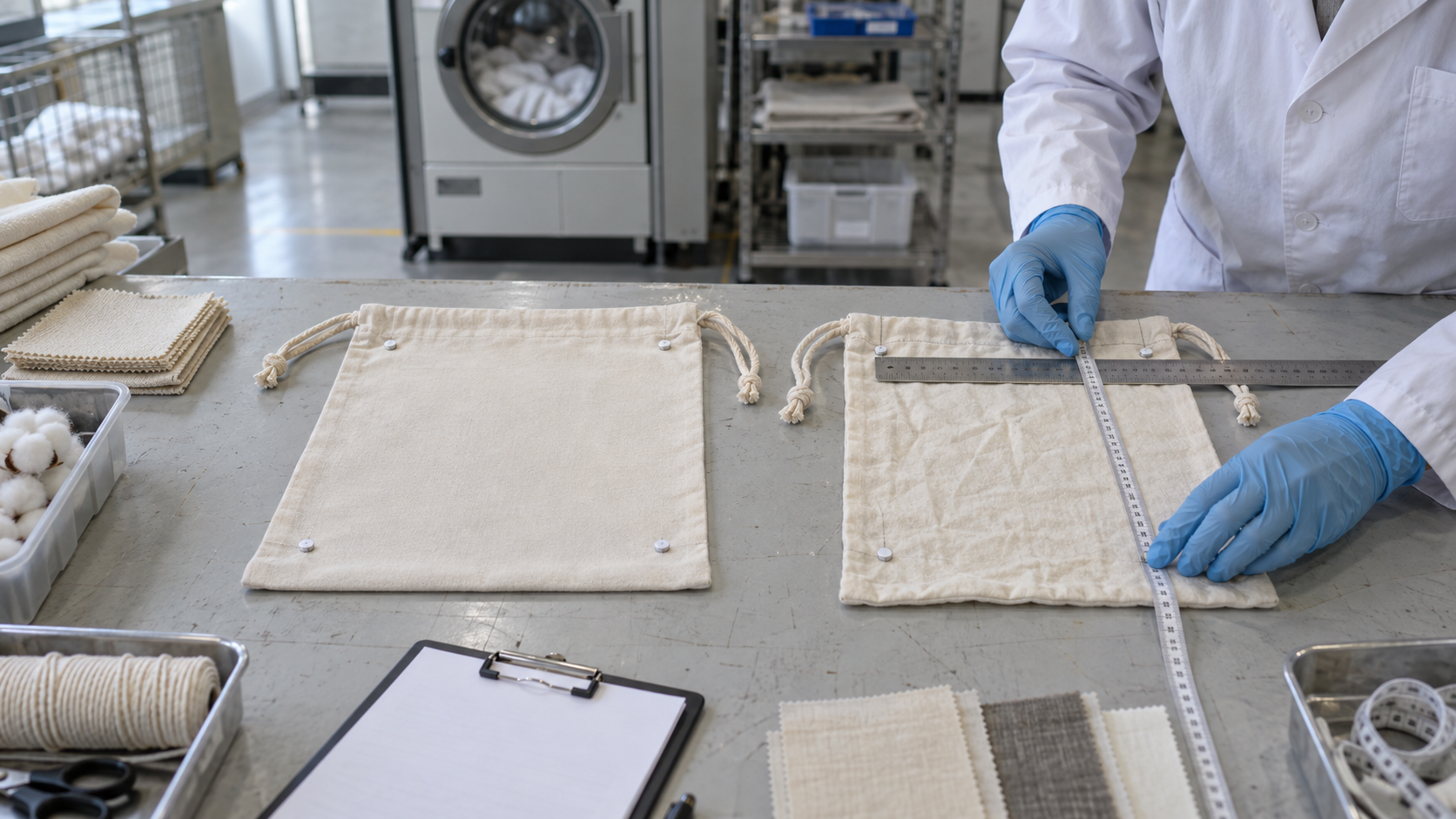 Cotton drawstring bag shrinkage and washing test