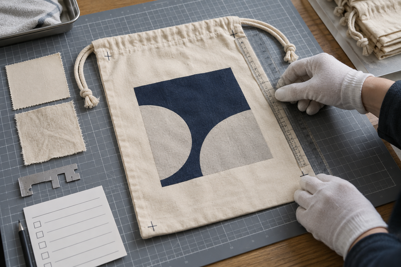 Post-wash measurement of a cotton drawstring bag