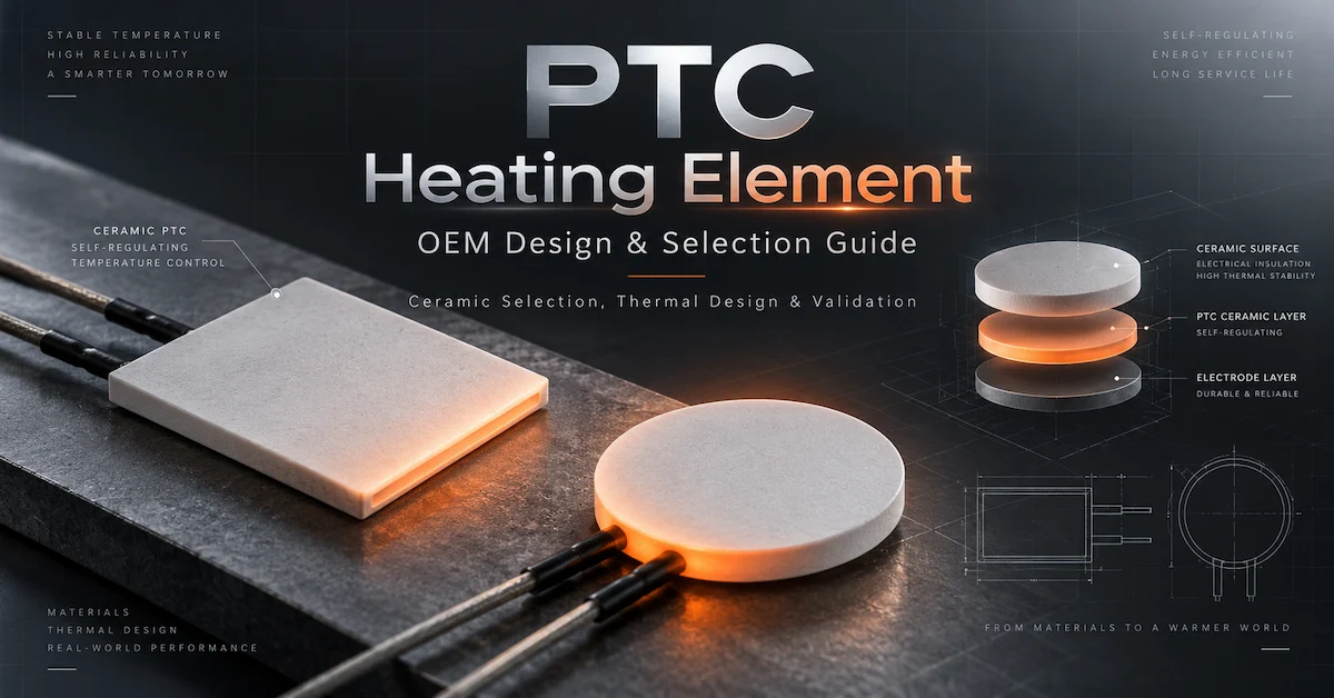 Bộ phận gia nhiệt PTC cho thiết bị OEM: Hướng dẫn lựa chọn gốm, thiết kế nhiệt và kiểm định